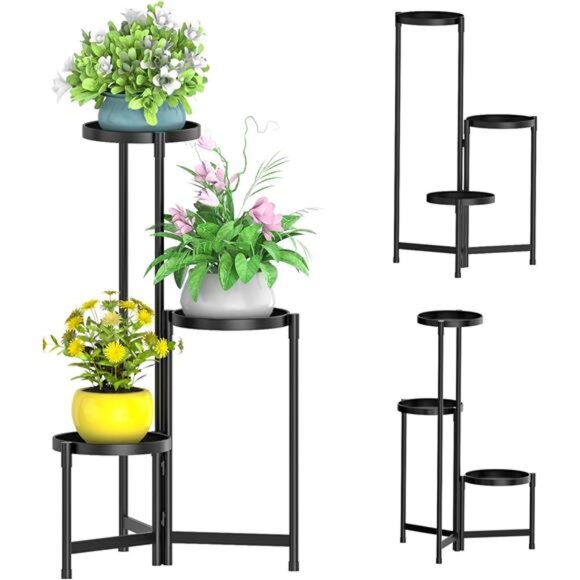 Metal Plant Stand Indoor Outdoor for Multiple Plants, 3 Tiered Folding - Picture 1 of 7